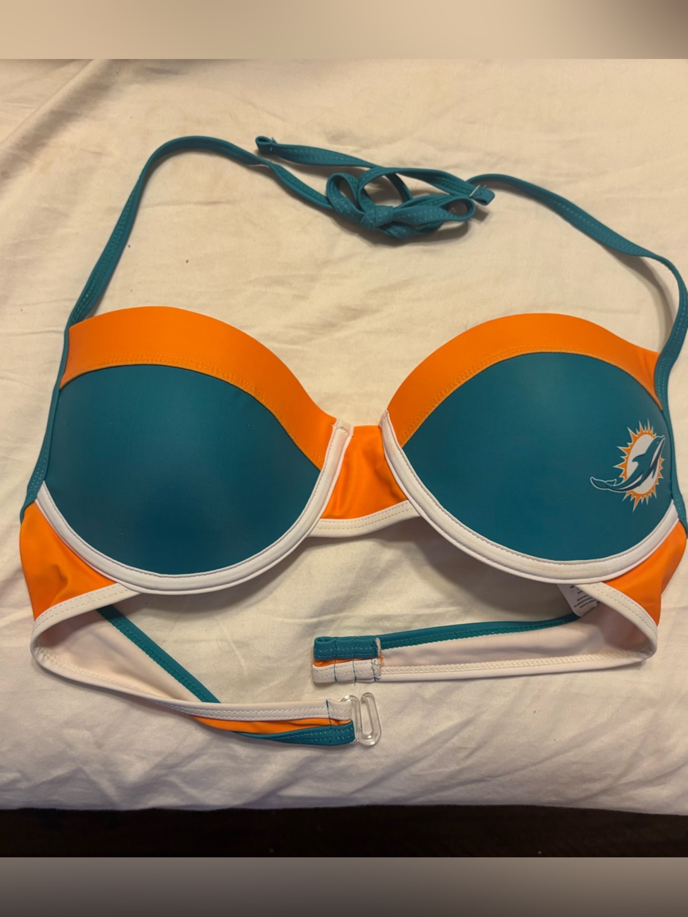 NFL Teal and Orange Dolphins Push-Up Bikini Top